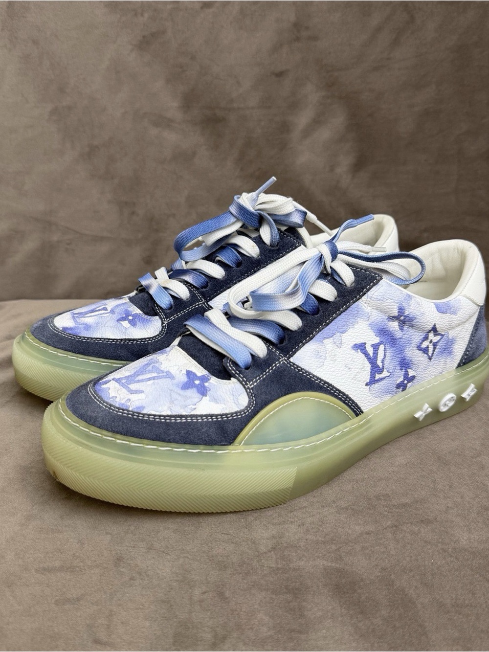 Louis Vuitton Blue and White Watercolor Monogram Low-Top Sneakers